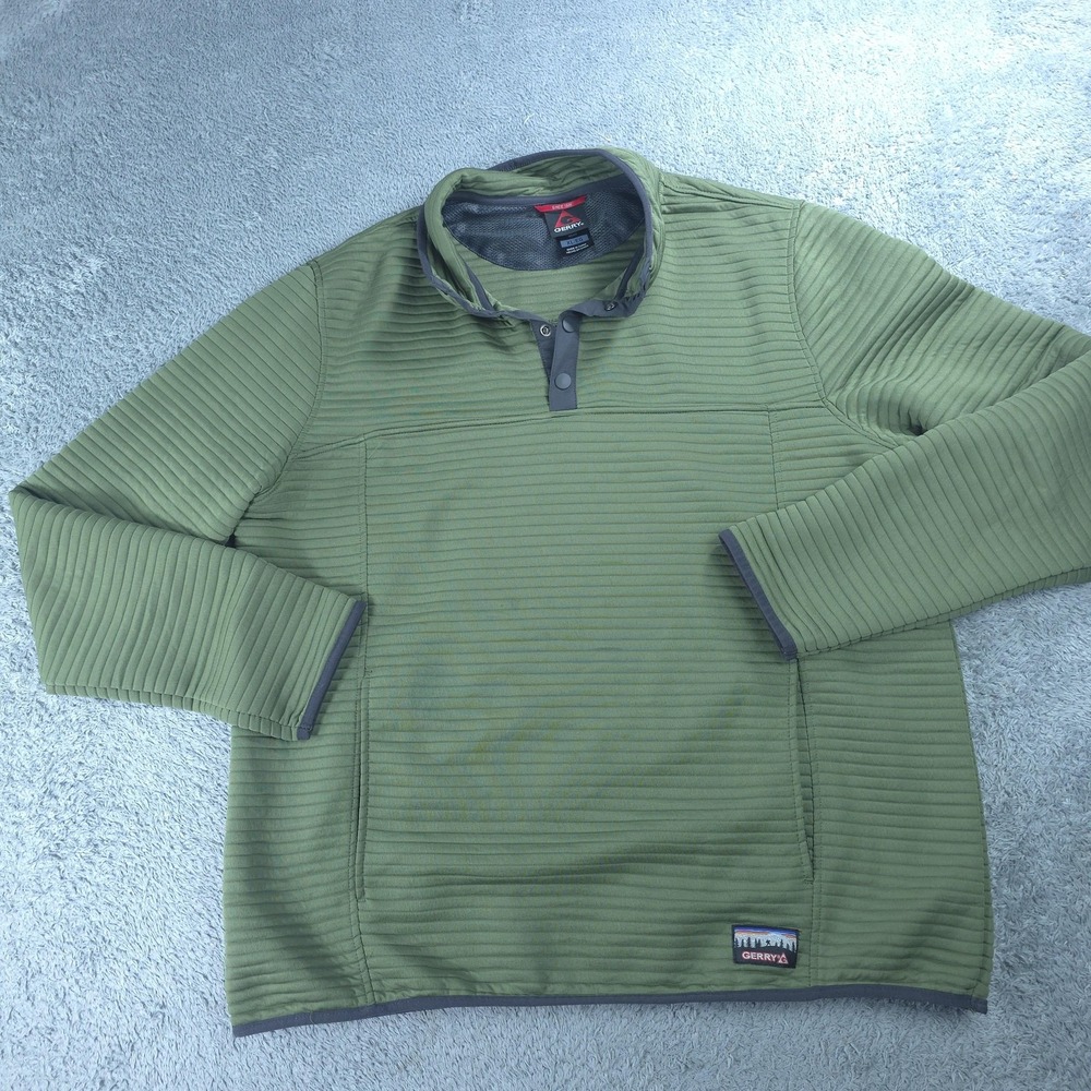 Gerry Sweatshirt Mens XL Green Ribbed Knit Snap Mock Neck Pullover Mesh Lined